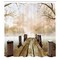 Ambesonne Autumn Shower Curtain, Old Wooden Jetty on a Lake Fallen Leaves and Foggy Forest in Distance, Cloth Fabric Bathroom Decor Set with Hooks, 69" W x 70" L, Brown Beige